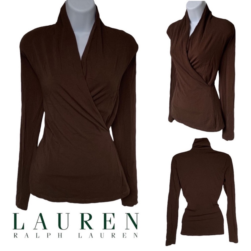 Lauren Ralph Lauren Faux Wrap Brown Top Size S/P